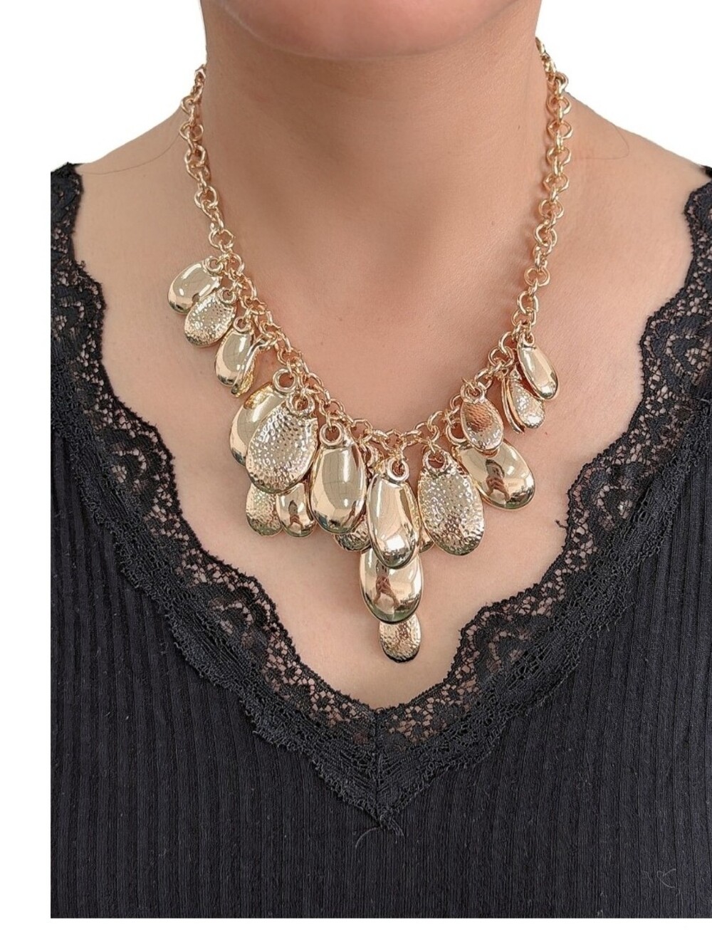 Time and Tru Gold Teardrop Pendant Bib Necklace